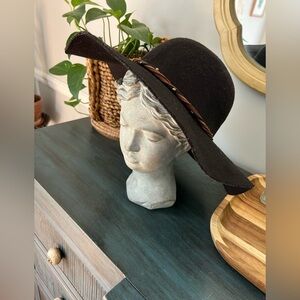 Cato Black Hat with Hat rope leather twisted hat band. OS women’s Festival hat